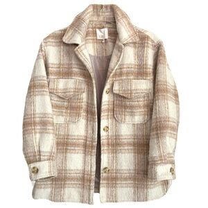 GB Womens Size Medium Tan/Cream Plaid Button Front Lined Heavyweight Shacket